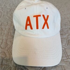 ATX Austin Texas Baseball Cap - White w Longhorn Burnt Orange Lettering